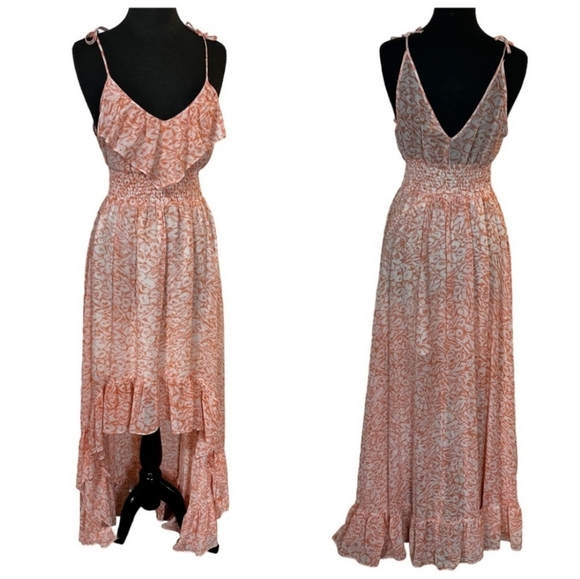 Guess Cottage Core Summer Dress Medium High Low Pink Maxi Dress NWT Flowy Boho - Picture 1 of 8